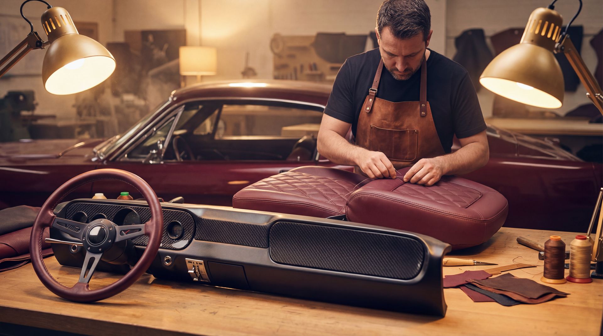媚黑改装教程视频：经典肌肉车内饰翻新手工皮革定制